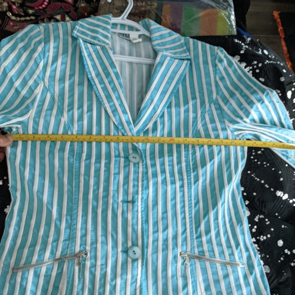 Turquoise white striped blazer seersucker 8 - Picture 12 of 14
